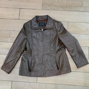 Wilsons Leather Pelle Studio Brown Genuine Leather Zip Up Jacket Women's XL